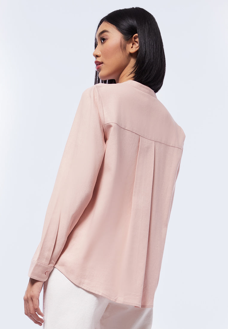 V-Neck Mandarin Collar Blouse