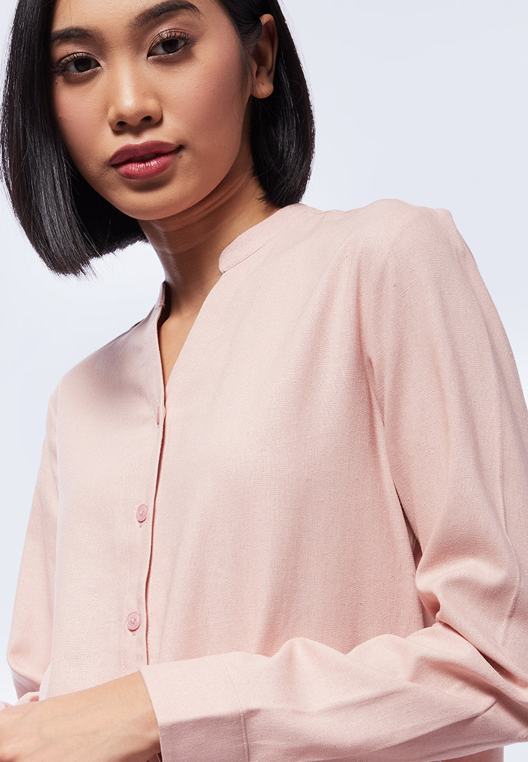 V-Neck Mandarin Collar Blouse