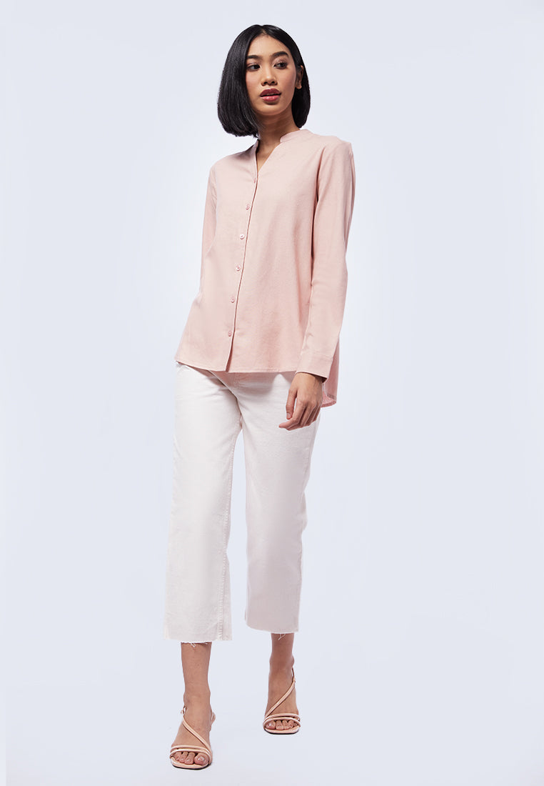 V-Neck Mandarin Collar Blouse