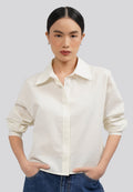 Rippled Long Sleeve Crop Blouse Off White