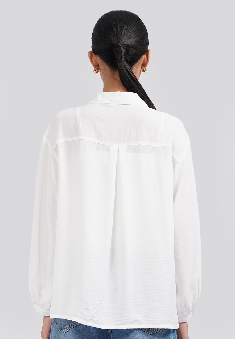 V-Neck Long Sleeve Blouse Off White