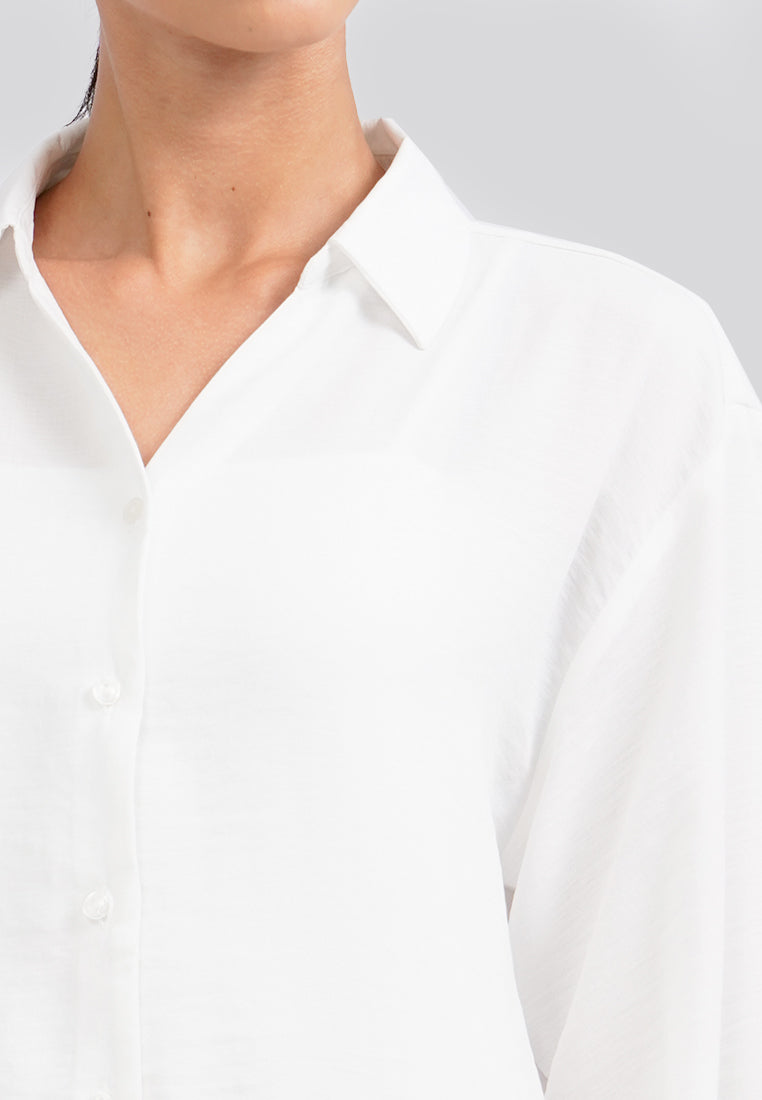 V-Neck Long Sleeve Blouse Off White