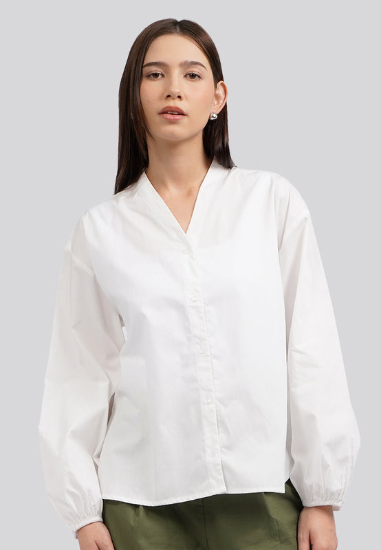 V-Neck Balloon Sleeve Blouse