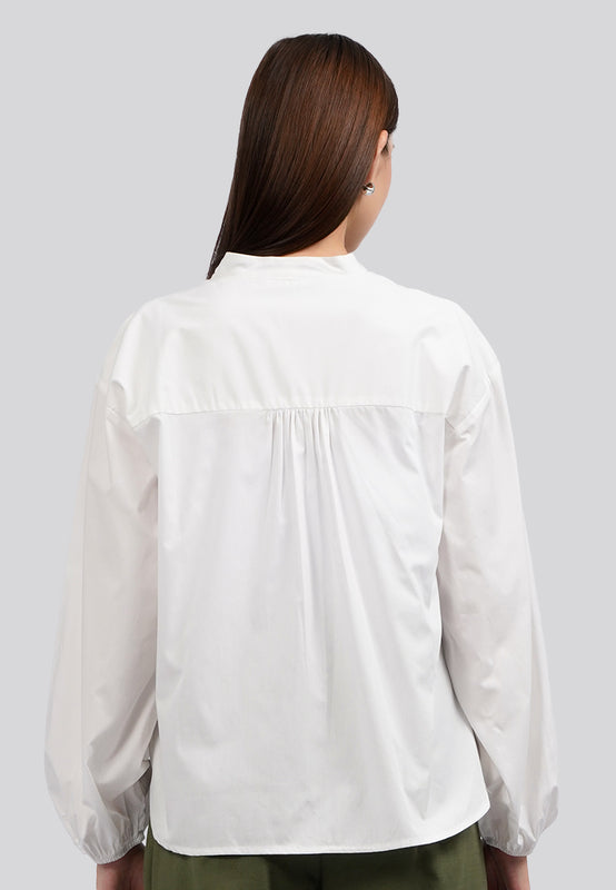 V-Neck Balloon Sleeve Blouse