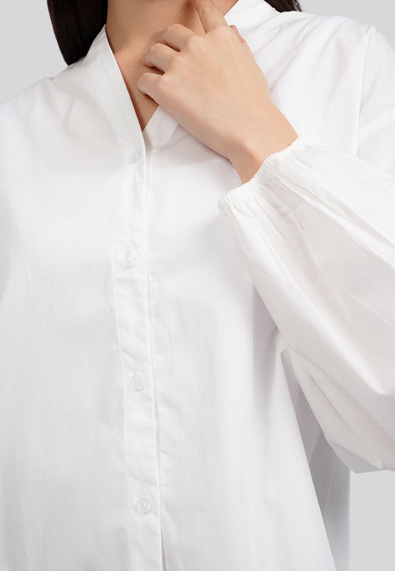 V-Neck Balloon Sleeve Blouse