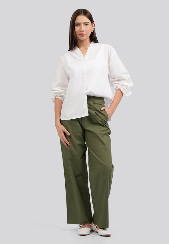 V-Neck Balloon Sleeve Blouse