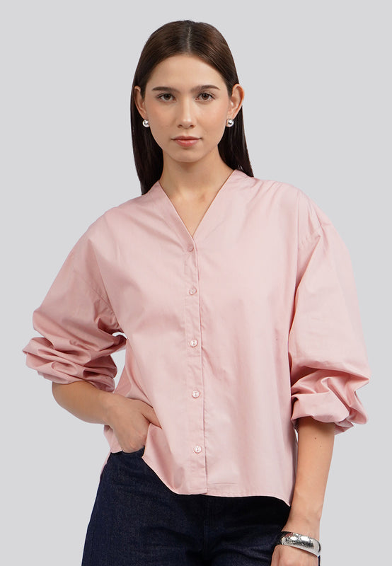 V-Neck Balloon Sleeve Blouse