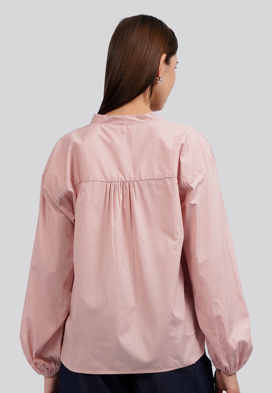 V-Neck Balloon Sleeve Blouse