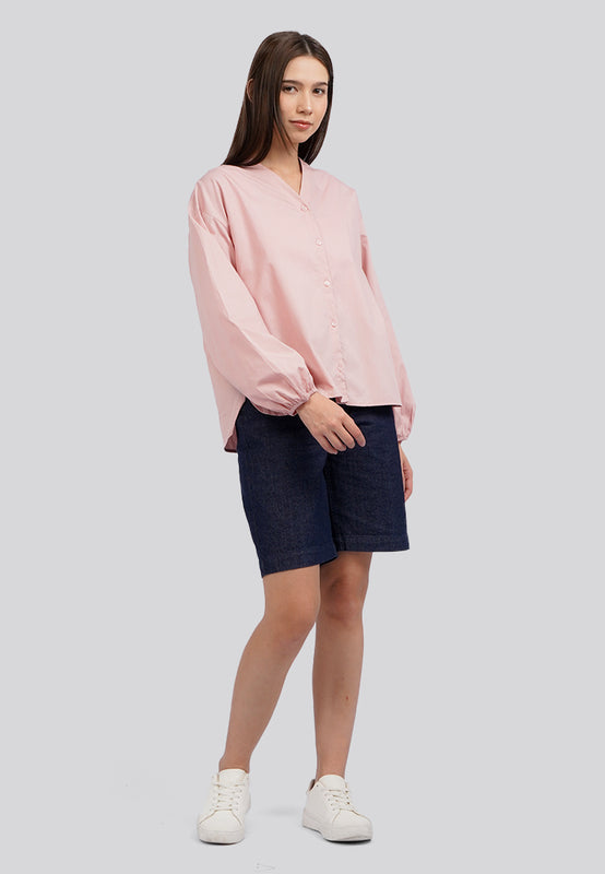 V-Neck Balloon Sleeve Blouse