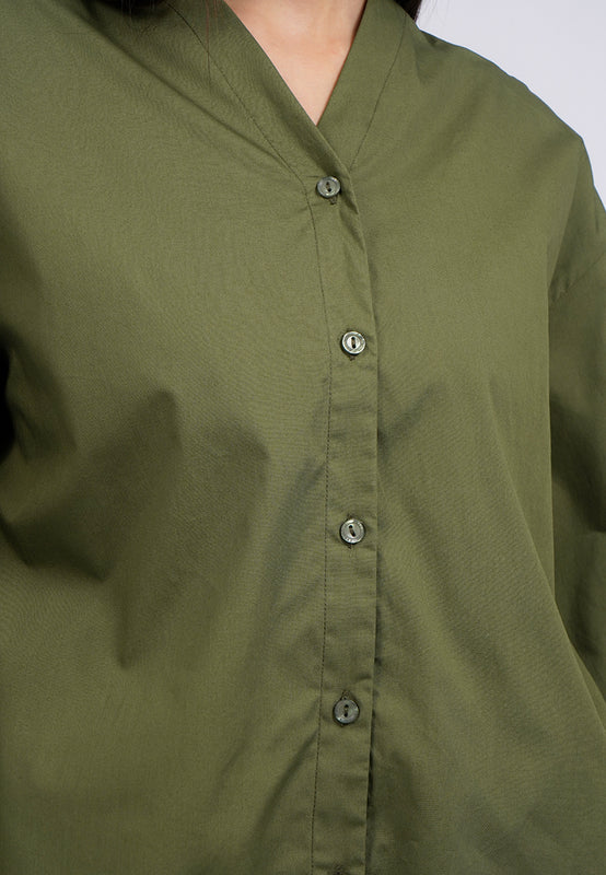 V-Neck Balloon Sleeve Blouse