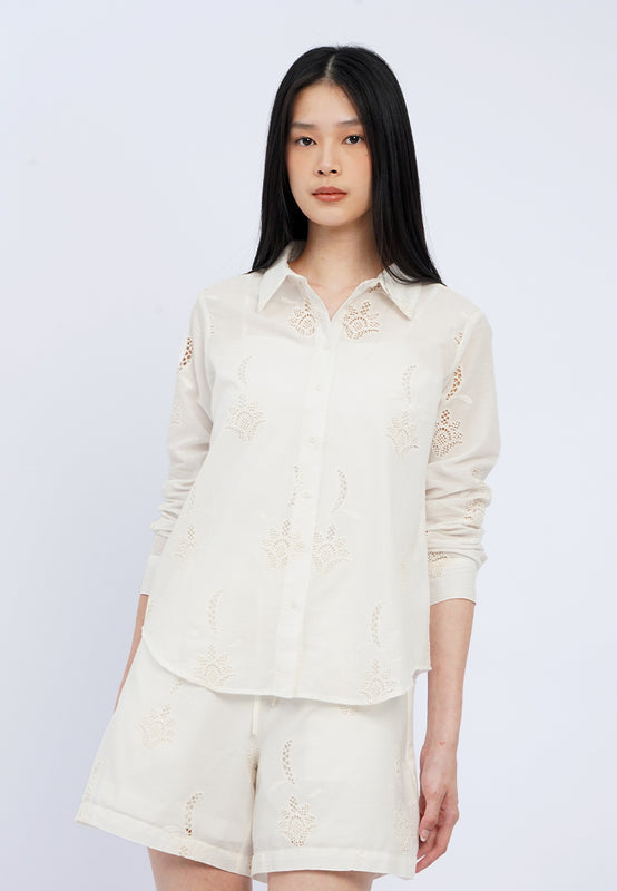 Long Sleeve Eyelet Blouse