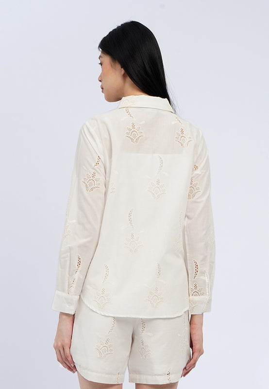 Long Sleeve Eyelet Blouse