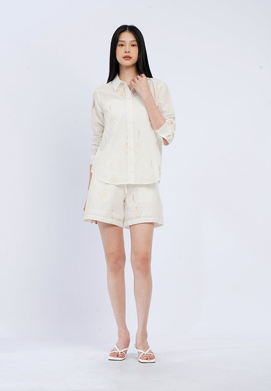 Long Sleeve Eyelet Blouse
