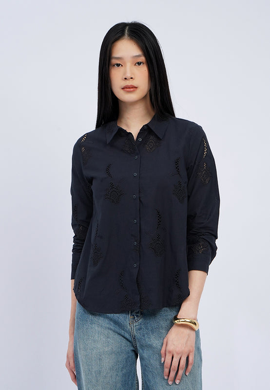 Long Sleeve Eyelet Blouse