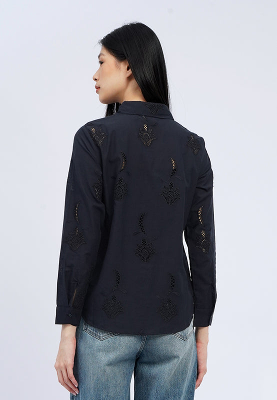 Long Sleeve Eyelet Blouse