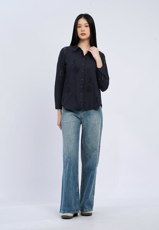 Long Sleeve Eyelet Blouse