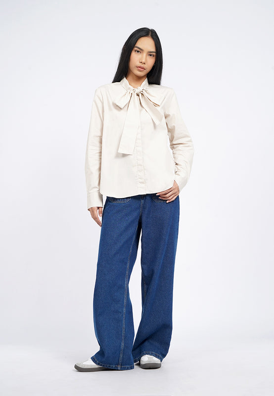 Long Sleeve Tie Neck Blouse