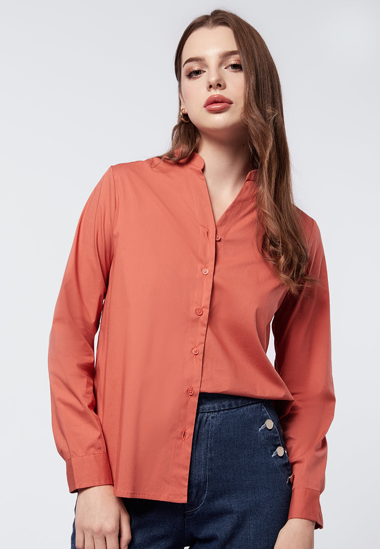 V-Neck Blouse with Mandarin Collar