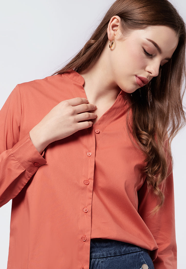 V-Neck Blouse with Mandarin Collar