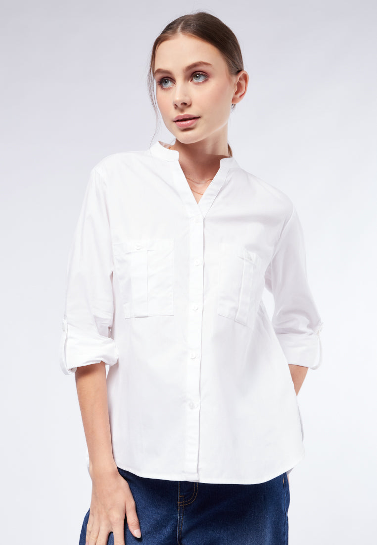 Double Pocket Long Sleeve Blouse