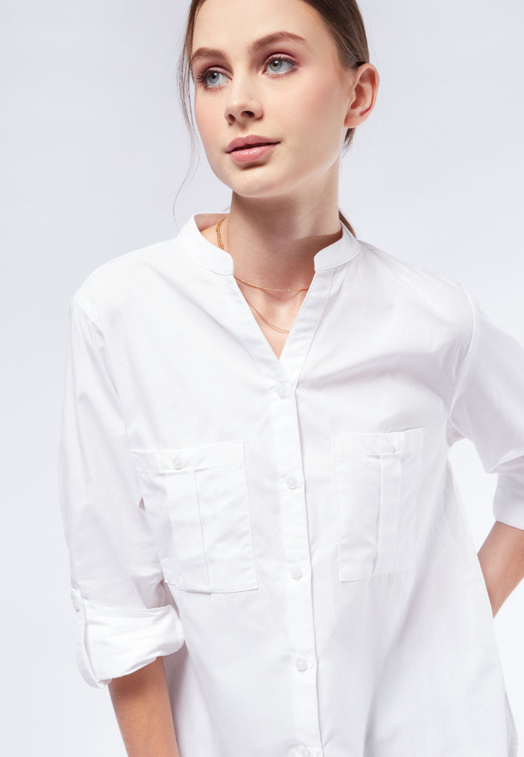 Double Pocket Long Sleeve Blouse