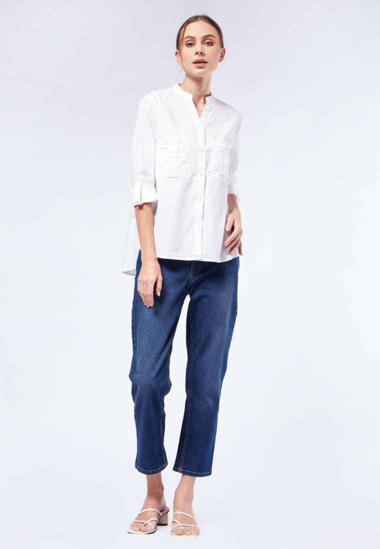 Double Pocket Long Sleeve Blouse