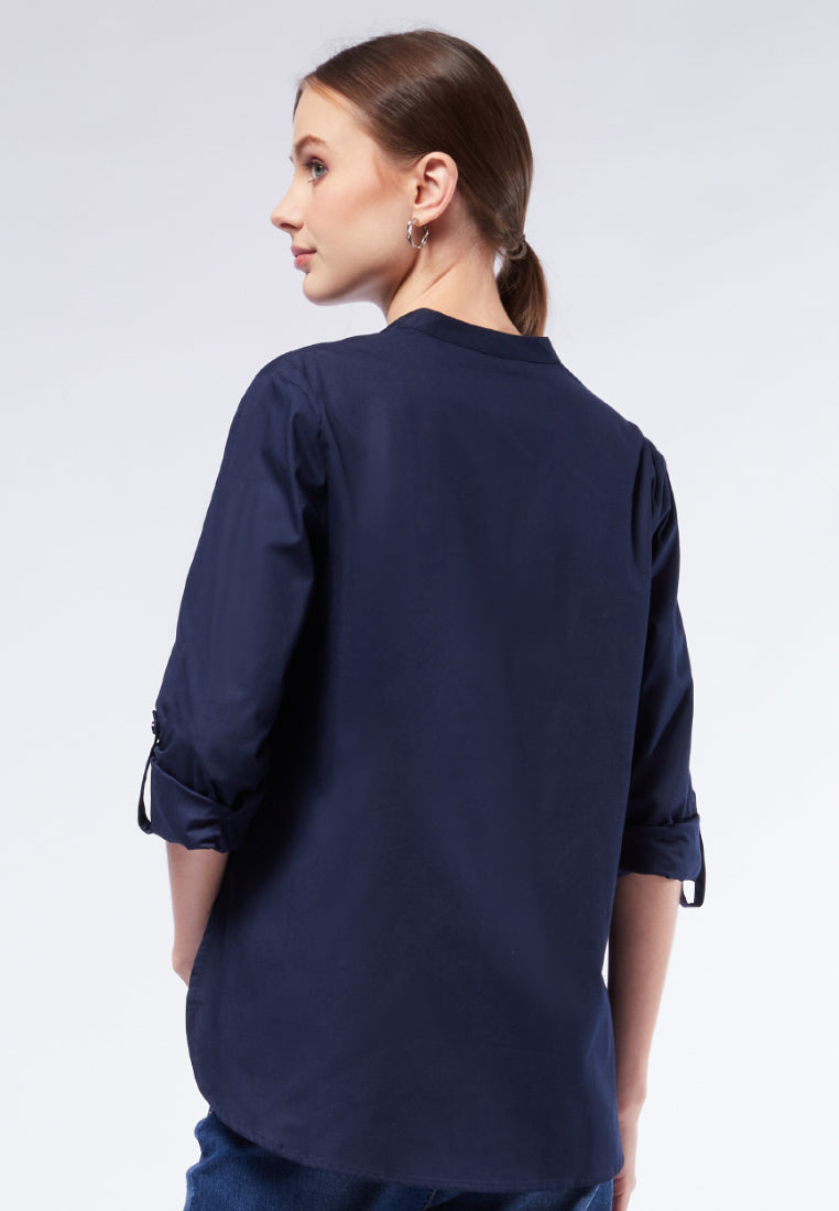 Double Pocket Long Sleeve Blouse