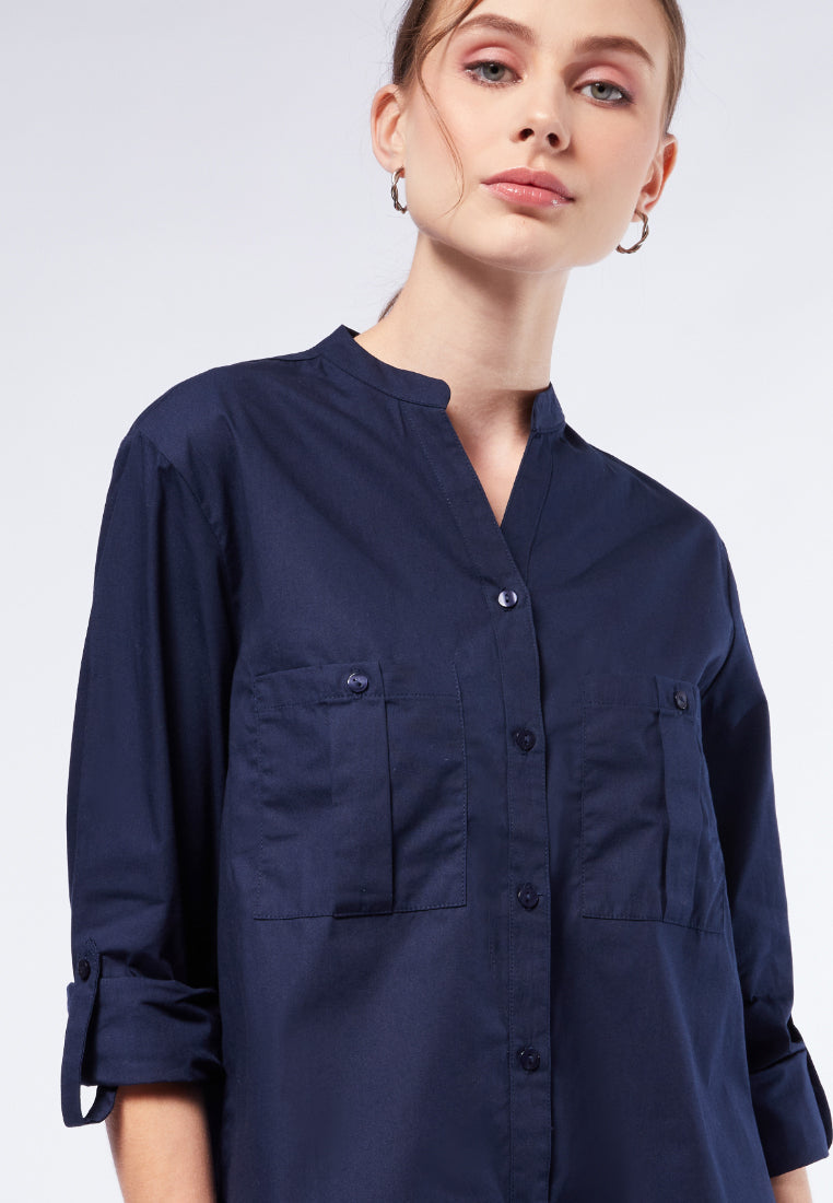 Double Pocket Long Sleeve Blouse
