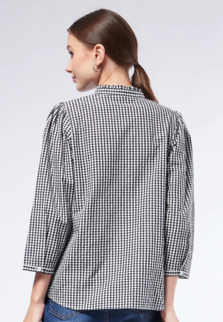 Gingham Frill Collar Blouse