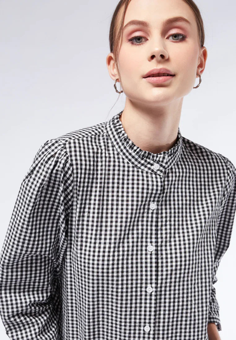 Gingham Frill Collar Blouse