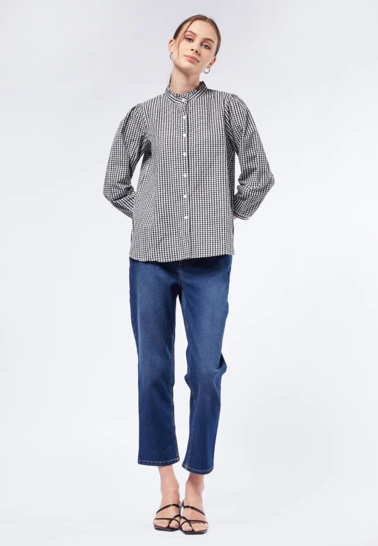 Gingham Frill Collar Blouse