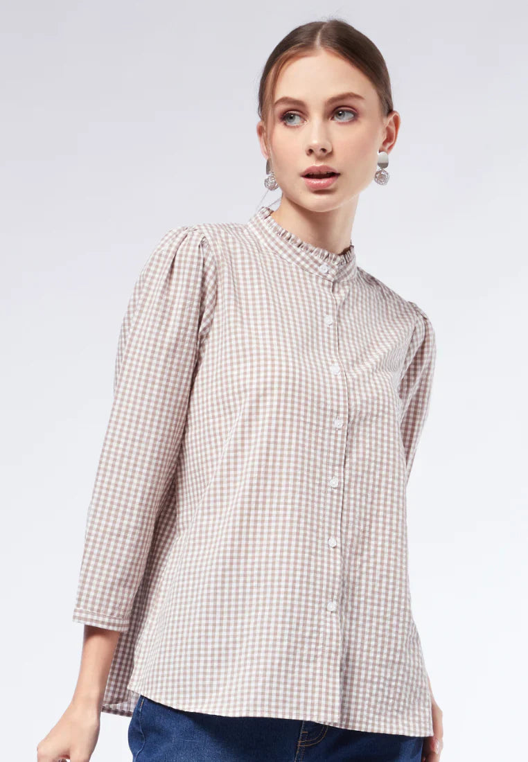 Gingham Frill Collar Blouse