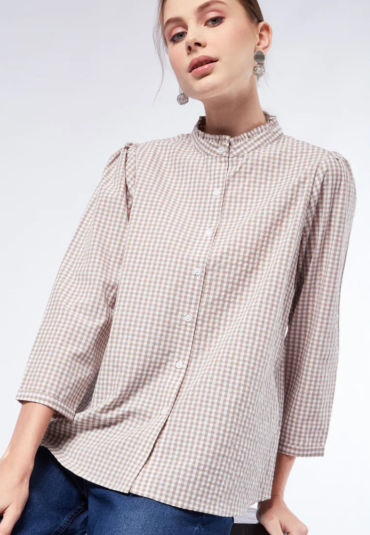 Gingham Frill Collar Blouse