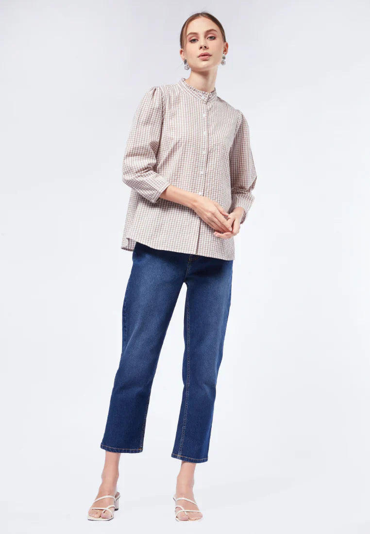 Gingham Frill Collar Blouse