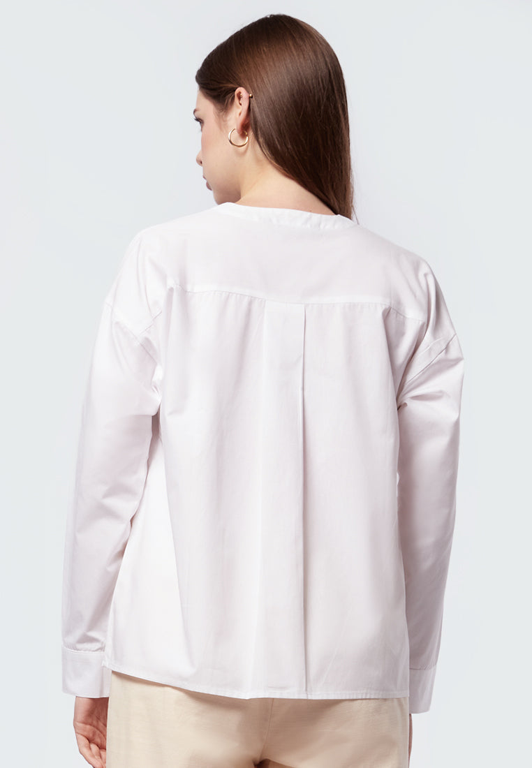 Collarless Long Sleeve Relax Blouse