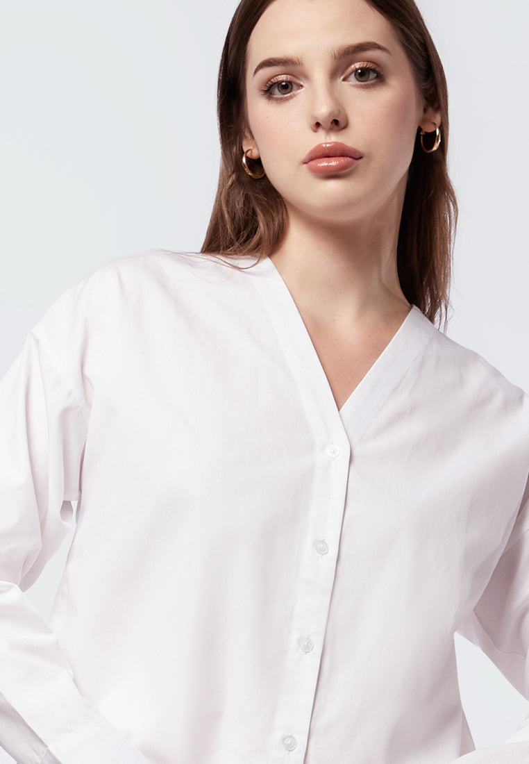 Collarless Long Sleeve Relax Blouse