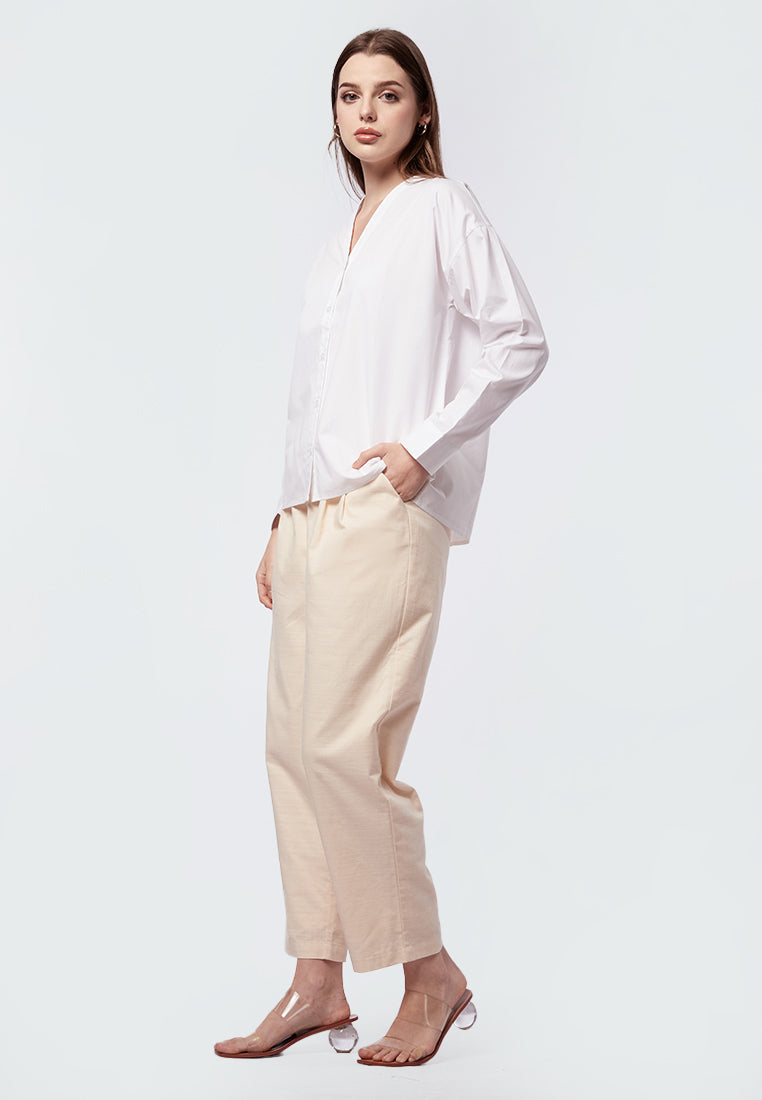 Collarless Long Sleeve Relax Blouse