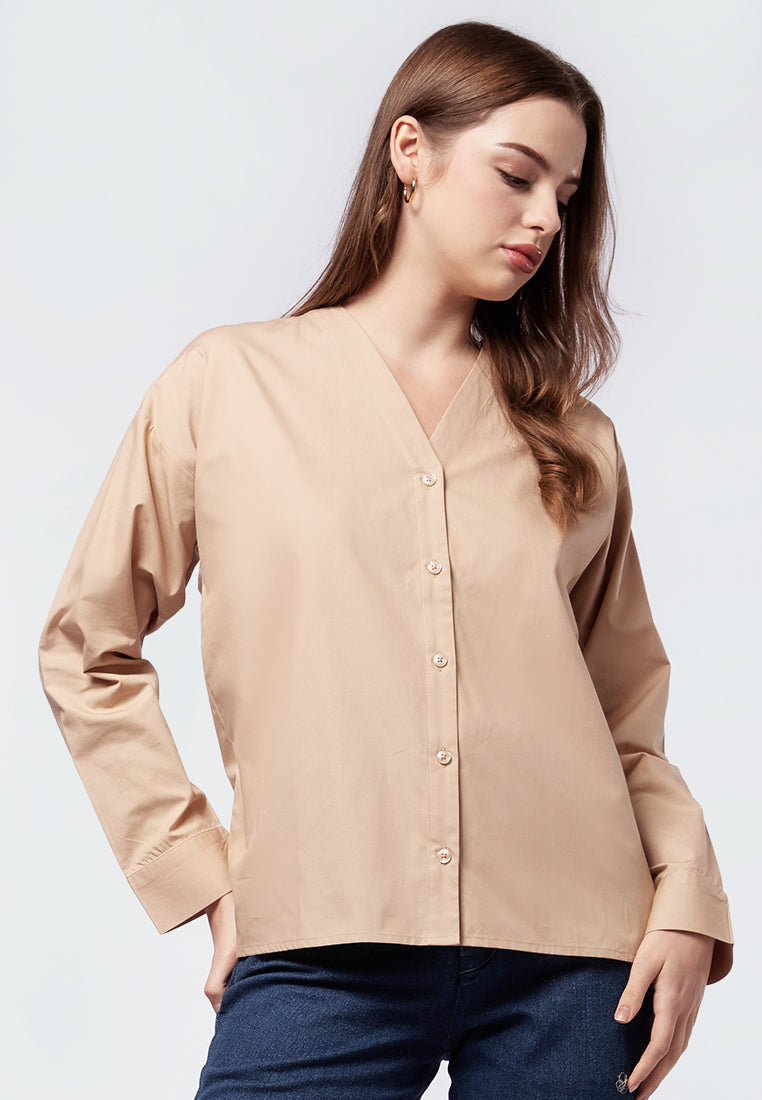 Collarless Long Sleeve Relax Blouse