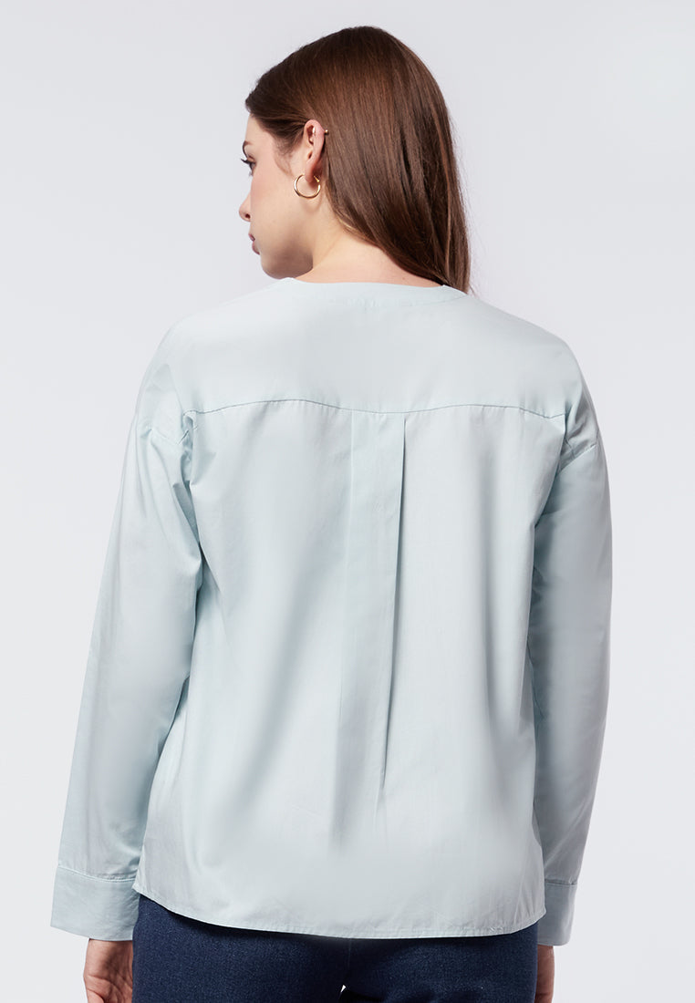 Collarless Long Sleeve Relax Blouse