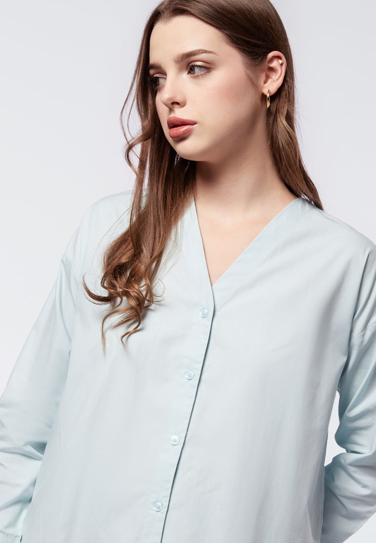 Collarless Long Sleeve Relax Blouse