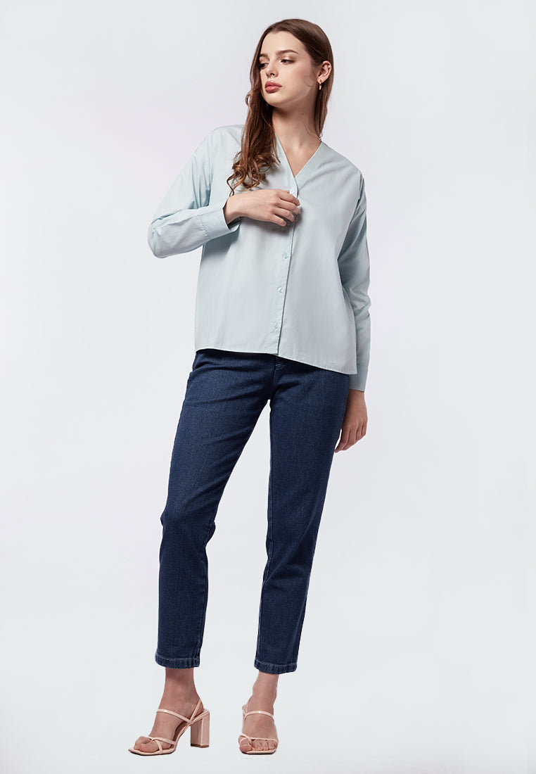 Collarless Long Sleeve Relax Blouse