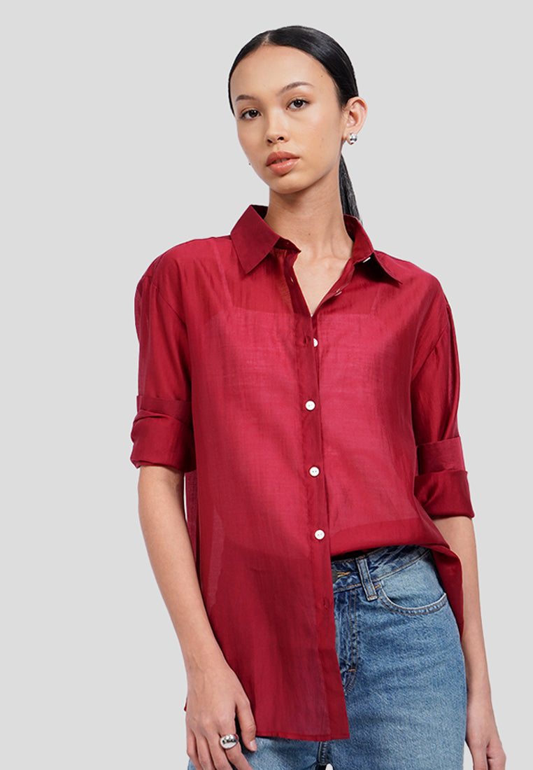 Oversized Long Sleeve Sheer Blouse