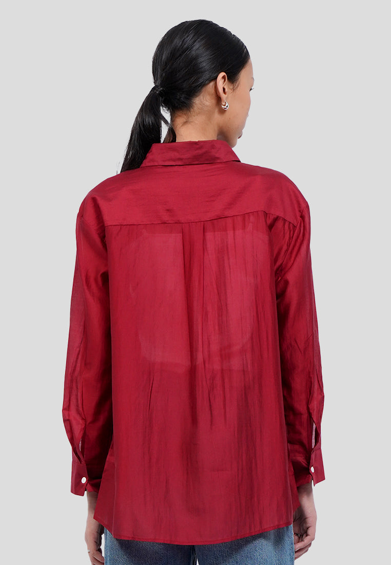 Oversized Long Sleeve Sheer Blouse