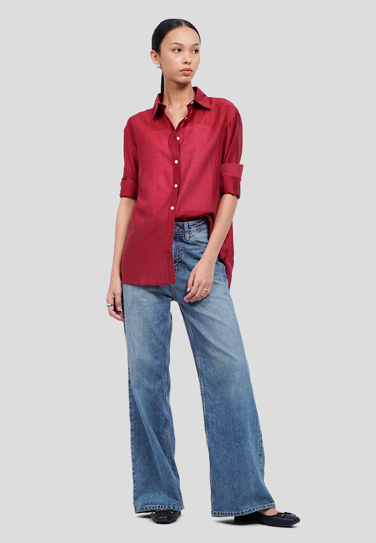 Oversized Long Sleeve Sheer Blouse