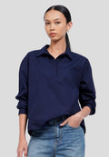 Split Collared Long Sleeve Blouse