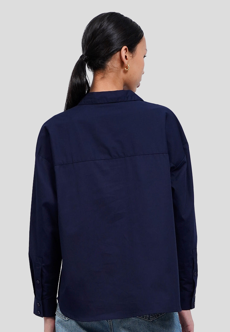Split Collared Long Sleeve Blouse
