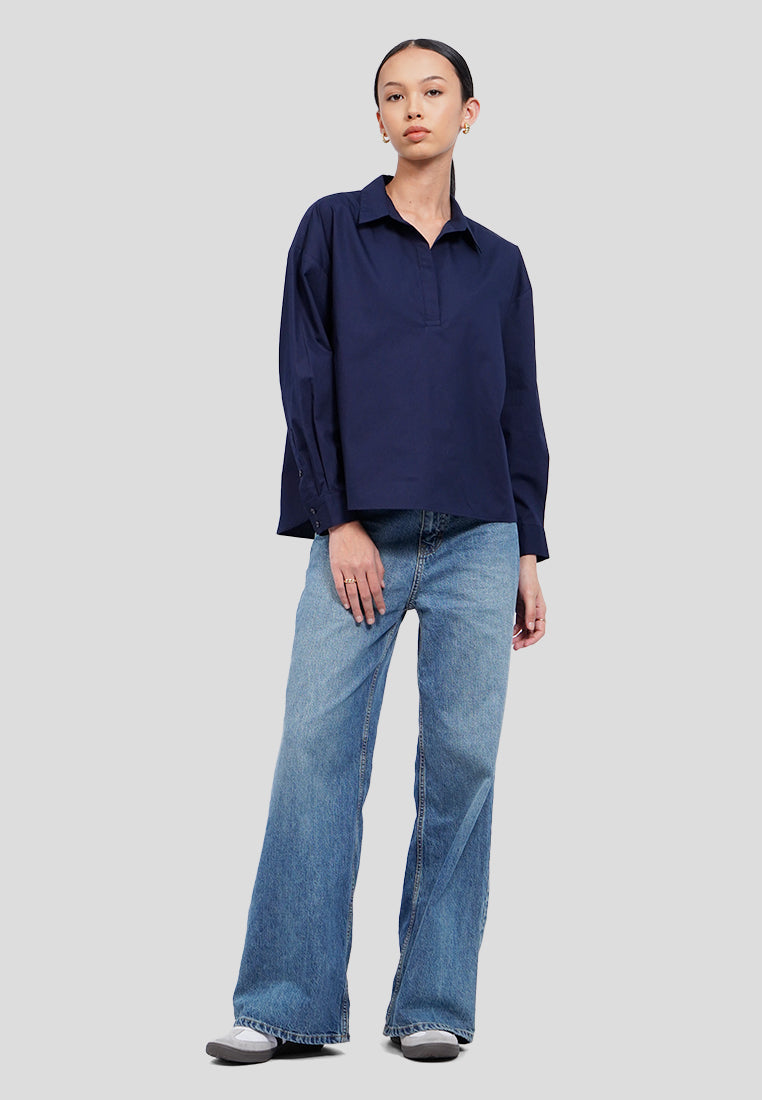 Split Collared Long Sleeve Blouse