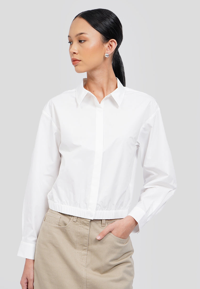 Elastic Long Sleeve Crop Blouse