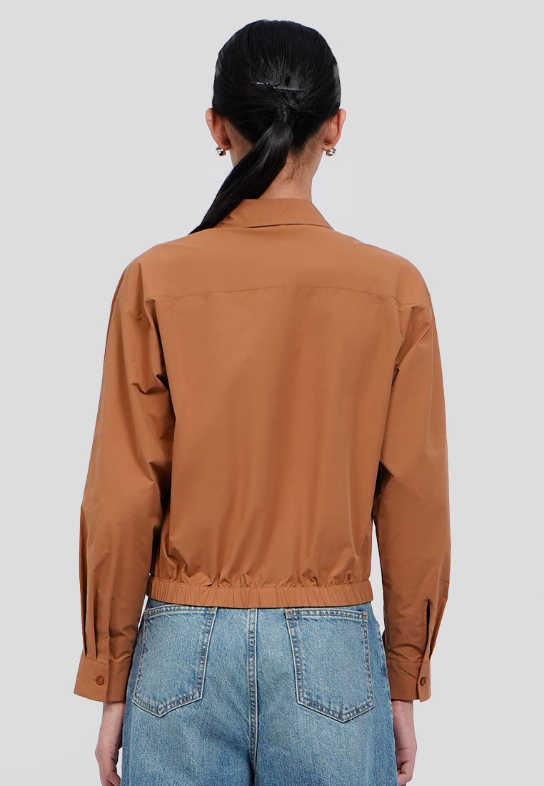 Elastic Long Sleeve Crop Blouse