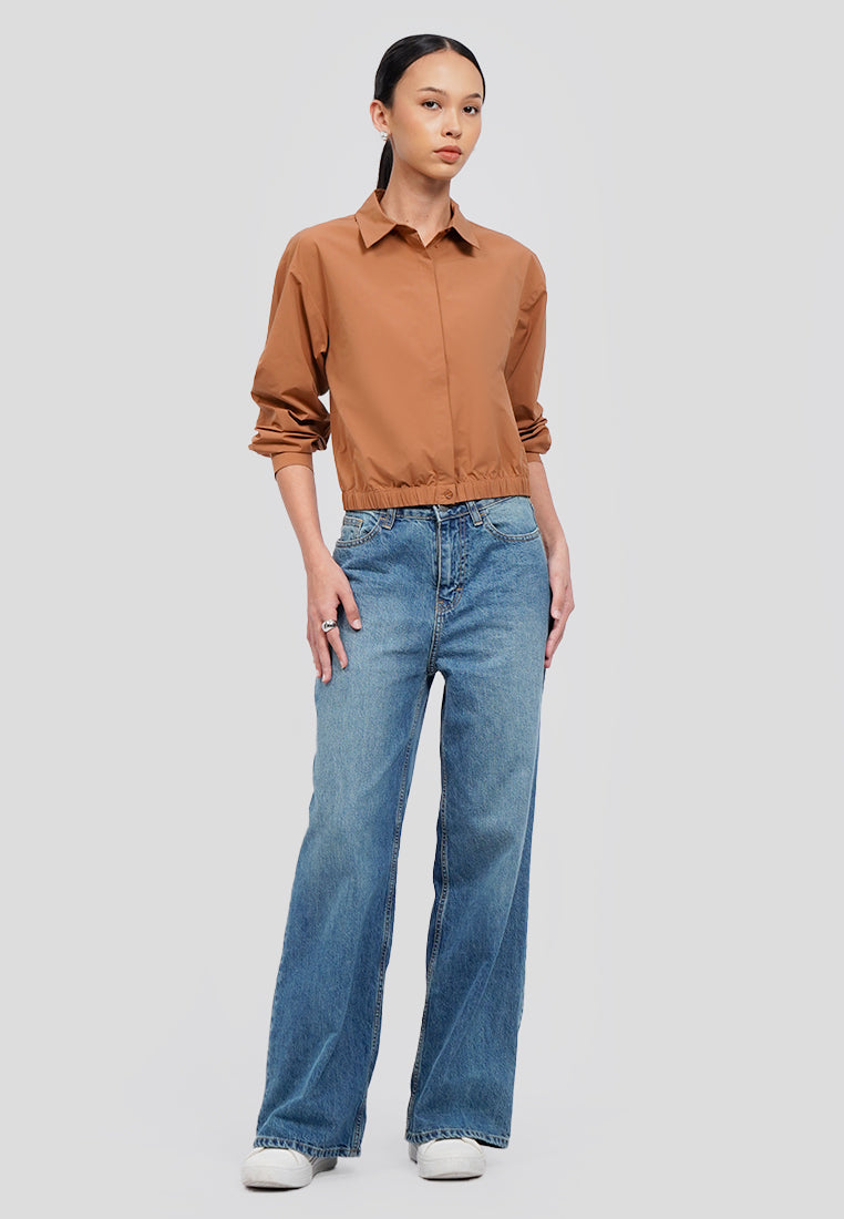 Elastic Long Sleeve Crop Blouse